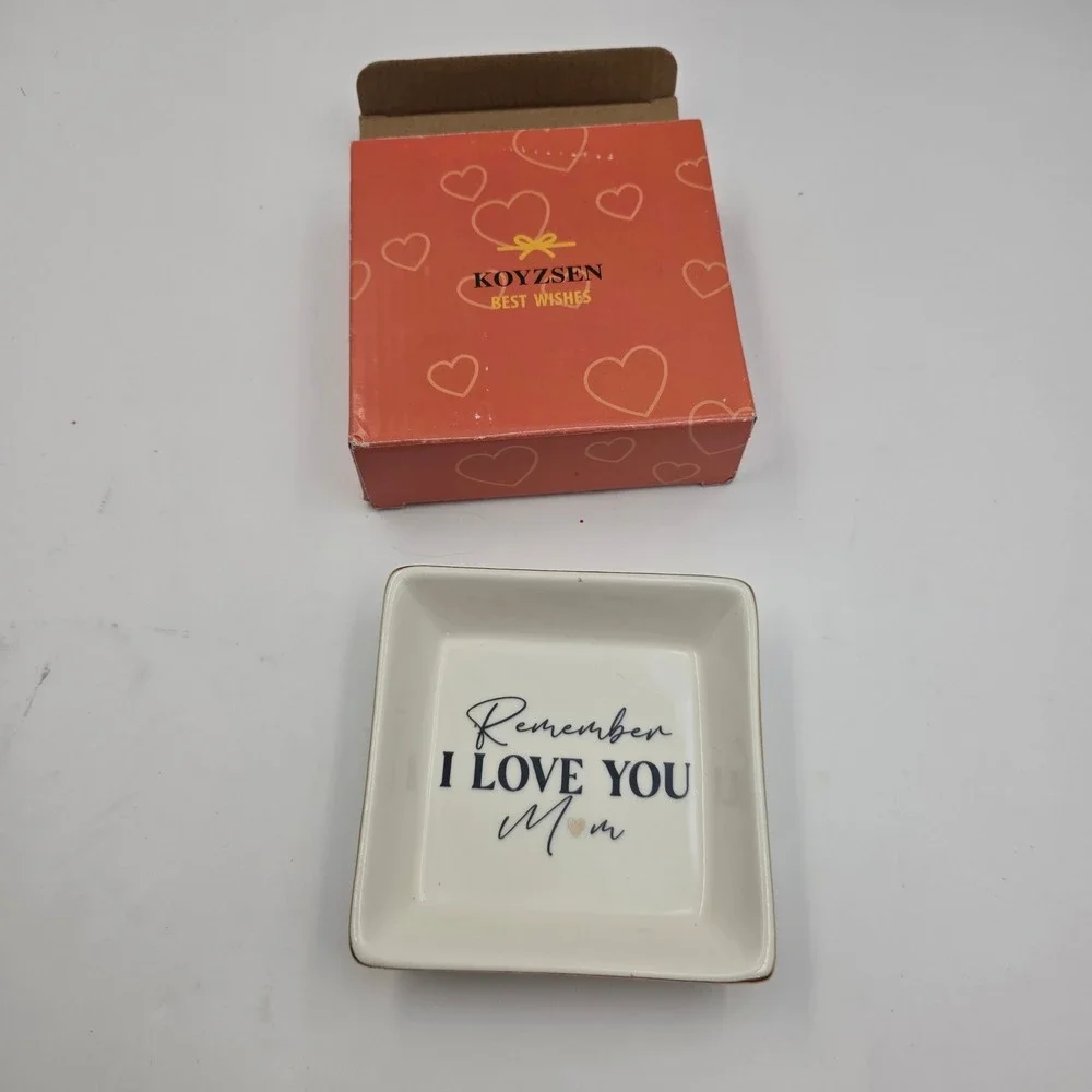 Koyzsen Remember I Love You Mom Ceramic Jewelry Trinket Dish Tray Gold Rim Boxed
